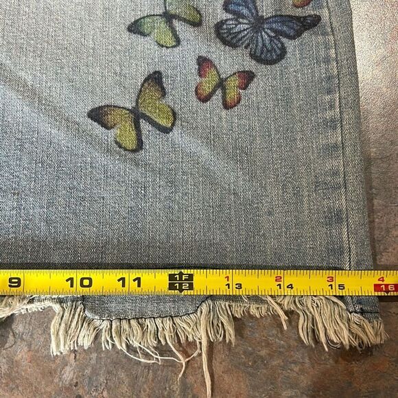 3 & D Fashion Denim Wide leg Jeans stretchy Waist Butterflies Parrots Flowers Lg - Picture 9 of 9